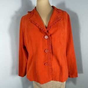 Parisian Works Sz L Women’s Jacket Orange Microfiber Faux Suede Ruffle Career